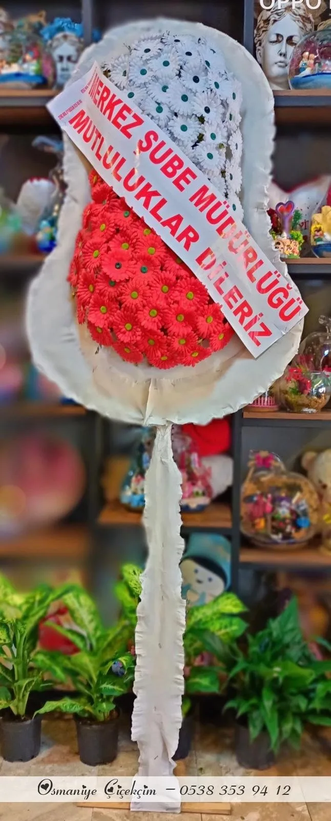 Kırmızı Beyaz Yapay Çelenk