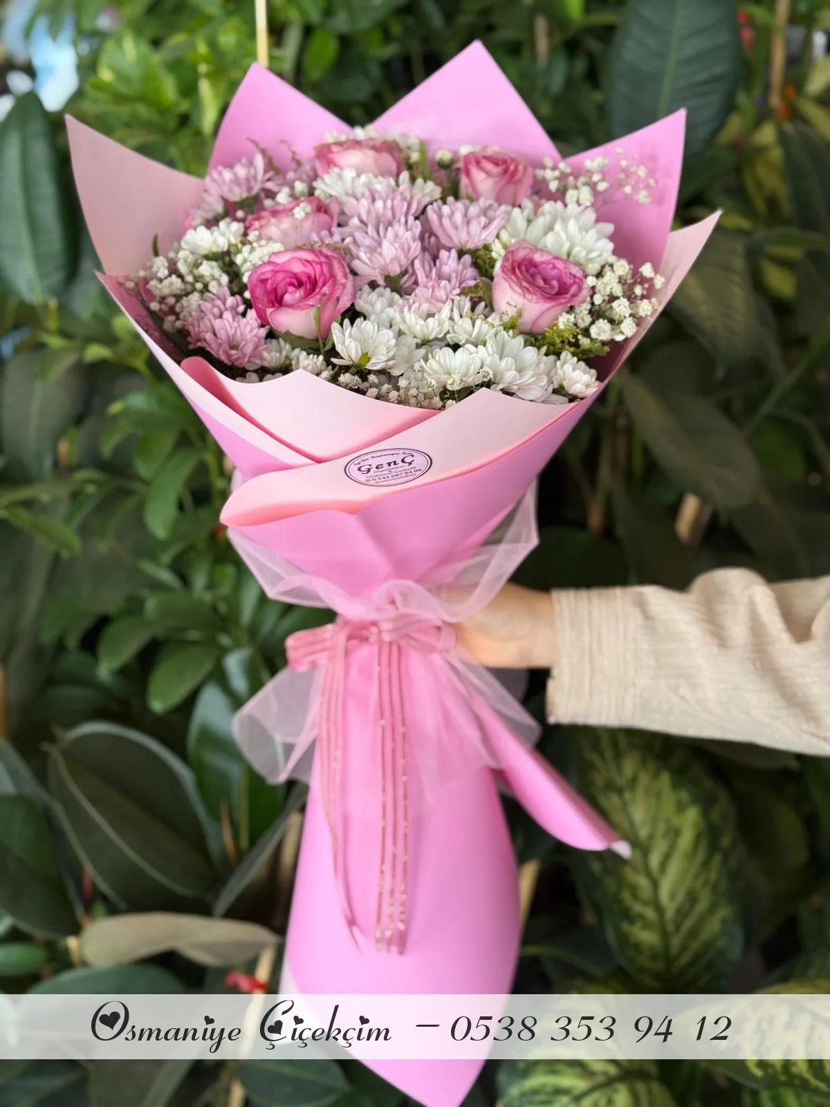 Pembe Gül Beyaz Papatyalar Buketi