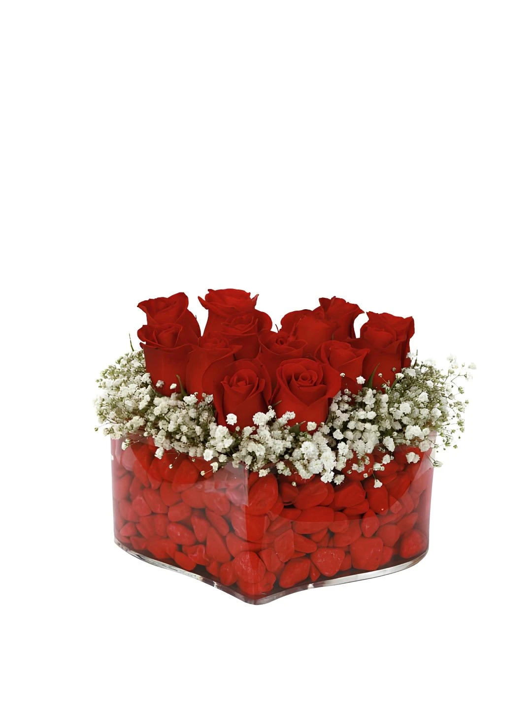 Kalp Şeklinde 12 Adet Cam Fanusta Güller